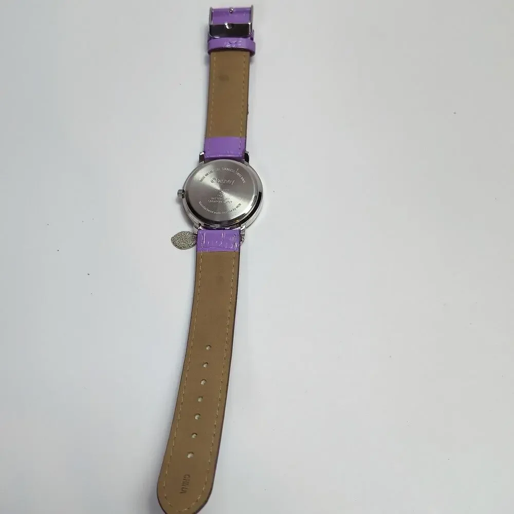 Disney Tinker Bell Charm Watch Purple Strap Rhinestone Bezel